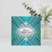 Invitation Fête d'anniversaire Turquoise perles Diamant Bleu (Debout devant)
