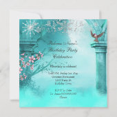 Invitation Fête d'anniversaire turquoise rose asiatique fleur (Dos)