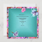 Invitation Fête d'anniversaire Turquoise rose bleu rose papil (Dos)