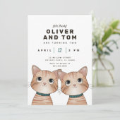Invitation Fête d'anniversaire Twin avec deux chatons mignons (Debout devant)