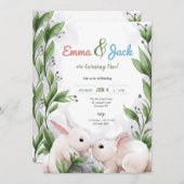 Invitation Fête d'anniversaire Twin Bunnies (Devant / Derrière)