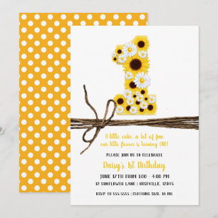 Invitation Fête d'anniversaire UN an Tournesols & Marguerites