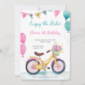 Invitation Fête d'anniversaire vélo rose et bleu (Devant)
