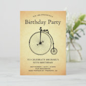 Invitation Fête d'anniversaire vélo vintage (Debout devant)