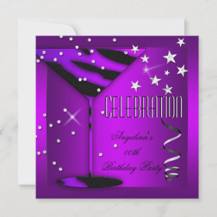 Invitation Fête d'anniversaire Verre Zèbre Violet Célébration