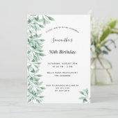 Invitation Fête d'anniversaire vert blanc botanique floral mo (Debout devant)