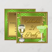 Invitation Fête d'anniversaire vert lime or 21 ans (Devant / Derrière)