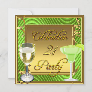 Invitation Fête d'anniversaire vert lime or 21 ans