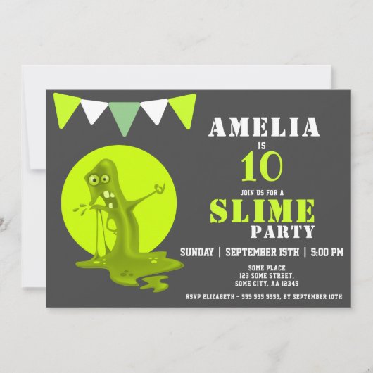Invitation Fête d'Anniversaire Vert Monstre Slime Effrayant (Devant)