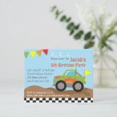 Invitation Fête d'anniversaire verte de camion de monstre (Debout devant)