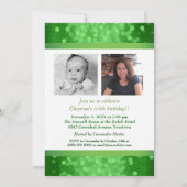 Invitation Fête d'anniversaire verte de photo de Bokeh (Dos)