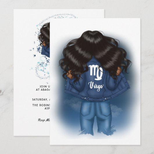 Invitation Fête d'anniversaire Vierge Afro-Américain (Devant / Derrière)