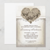 Invitation Fête d'anniversaire vintage au coeur floral (Devant / Derrière)