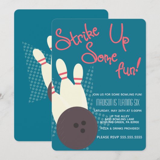 Invitation Fête d'anniversaire Vintage Bowling Party (Devant / Derrière)
