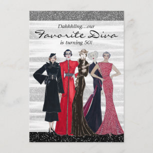 Invitation Fête d'anniversaire vintage de diva