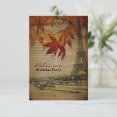 Invitation fête d'anniversaire vintage feuilles d'automne fra (Debout devant)