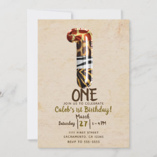 Invitation Fête d'anniversaire vintage Kraft Safari Jungle ON
