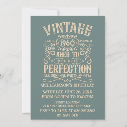 Invitation Fête d'anniversaire vintage personnalisée (Devant)