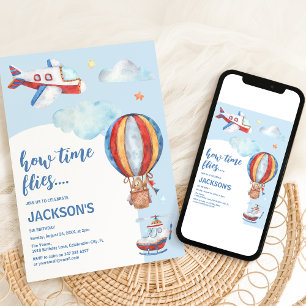 Invitation Fête d'anniversaire vintage pour enfants Aviation
