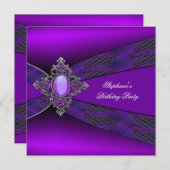 Invitation Fête d'anniversaire violet argent Jewel (Devant / Derrière)