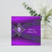 Invitation Fête d'anniversaire violet argent Jewel (Debout devant)