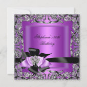 Invitation Fête d'anniversaire Violet Argent Noir Arc (Devant)