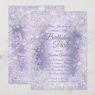 Invitation Fête d'anniversaire Violet Argent Winter Wonderlan