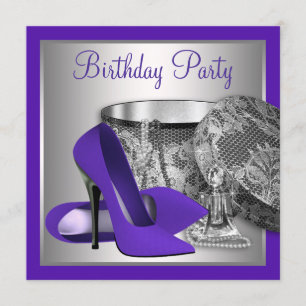 Invitation Fête d'anniversaire violet et argent pour femme