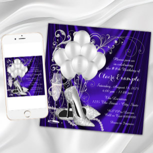 Invitation Fête d'anniversaire violet et argent pour les femm