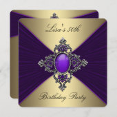 Invitation Fête d'anniversaire violet et or (Devant / Derrière)