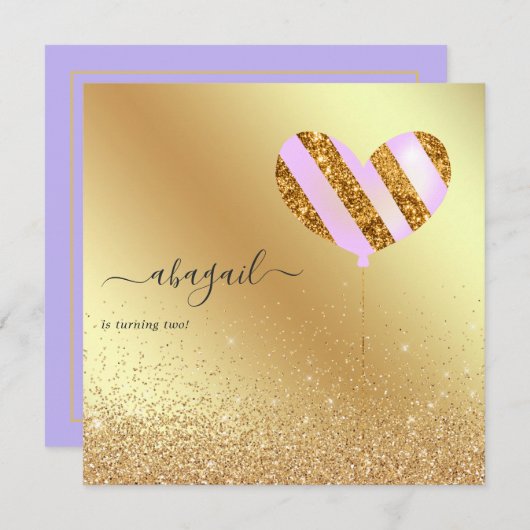 Invitation Fête d'anniversaire violet et or (Devant / Derrière)