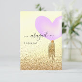 Invitation Fête d'anniversaire violet et or et rose (Debout devant)