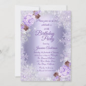 Invitation Fête d'anniversaire violet Floral hiver Wonderland (Devant)
