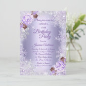 Invitation Fête d'anniversaire violet Floral hiver Wonderland (Debout devant)