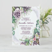 Invitation Fête d'anniversaire violet Floral vert Foliage Élé (Debout devant)