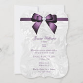 Invitation Fête d'anniversaire Violet Gem Bow, Ruban & Damas (Devant)