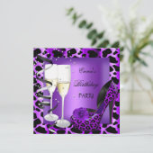 Invitation Fête d'anniversaire violet léopard Chaussures noir (Debout devant)