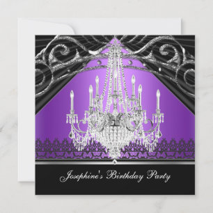 Invitation Fête d'anniversaire violet lustre noir argent