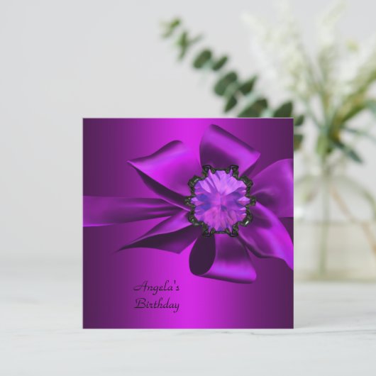 Invitation Fête d'anniversaire violet Magenta Bow noir (Debout devant)