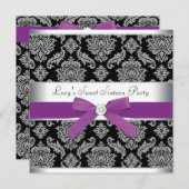 Invitation Fête d'anniversaire violet noir Damas (Devant / Derrière)