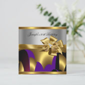 Invitation Fête d'anniversaire Violet Or Argent Gris Abstrait (Debout devant)