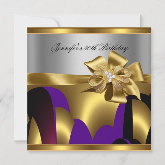 Invitation Fête d'anniversaire Violet Or Argent Gris Abstrait (Devant)