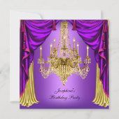Invitation Fête d'anniversaire violet or chandelier Draps (Devant)