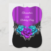 Invitation Fête d'anniversaire violet rose Turquoise Rose den (Devant)