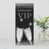 Invitation Fête d'anniversaire VIP Argentée Glitzy Espagnole (Debout devant)