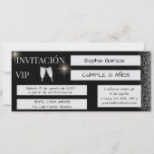 Invitation Fête d'anniversaire VIP Argentée Glitzy Espagnole (Dos)