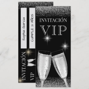 Invitation Fête d'anniversaire VIP Argentée Glitzy Espagnole
