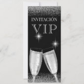 Invitation Fête d'anniversaire VIP Argentée Glitzy Espagnole (Devant)