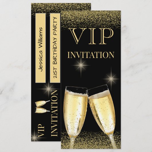 Invitation Fête d'anniversaire VIP clinquante (Devant / Derrière)