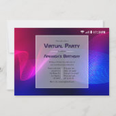 Invitation Fête d'anniversaire virtuelle avec éclairage rose (Devant)